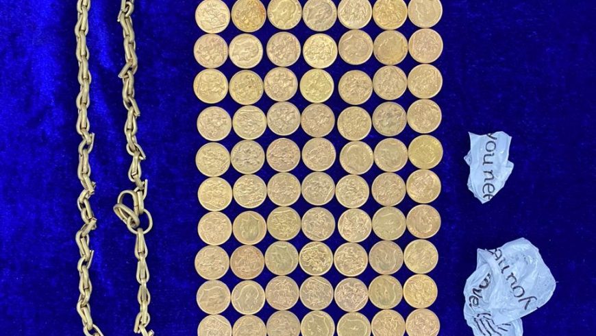 2 gold bars, 70 gold coins and 1 gold chain totally weighing 990 grams valued at Rs. 37 lakhs were seized at Chennai Airport